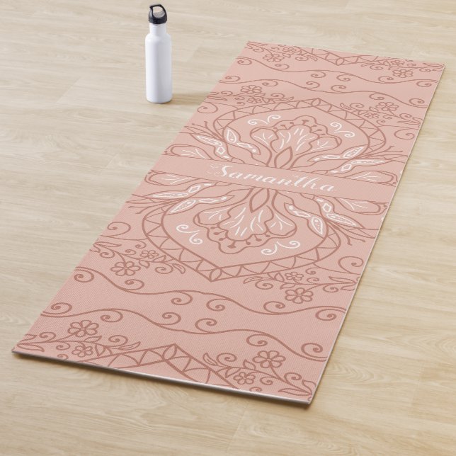 Tapis De Yoga Élégante Terracotta Mandala Girly Monogrammé (En situation)