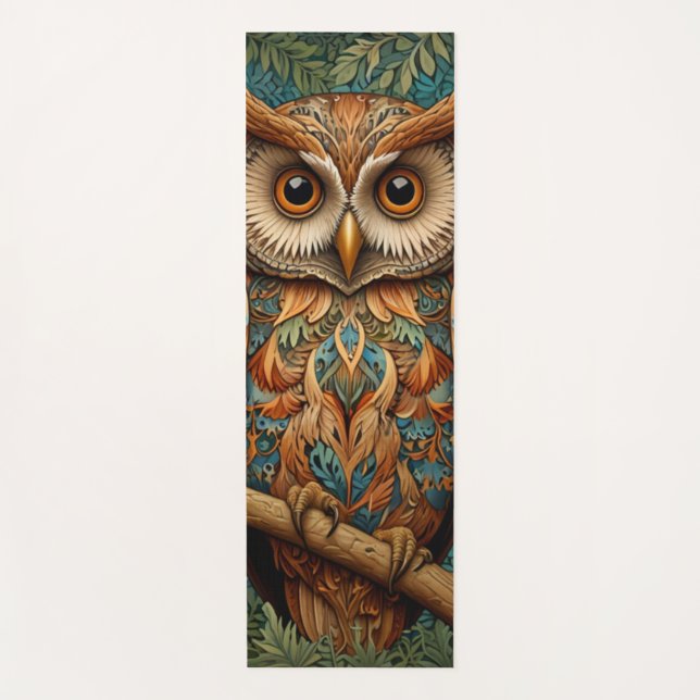 Tapis De Yoga Élégante végétation forestière de hibou rétro (Devant)