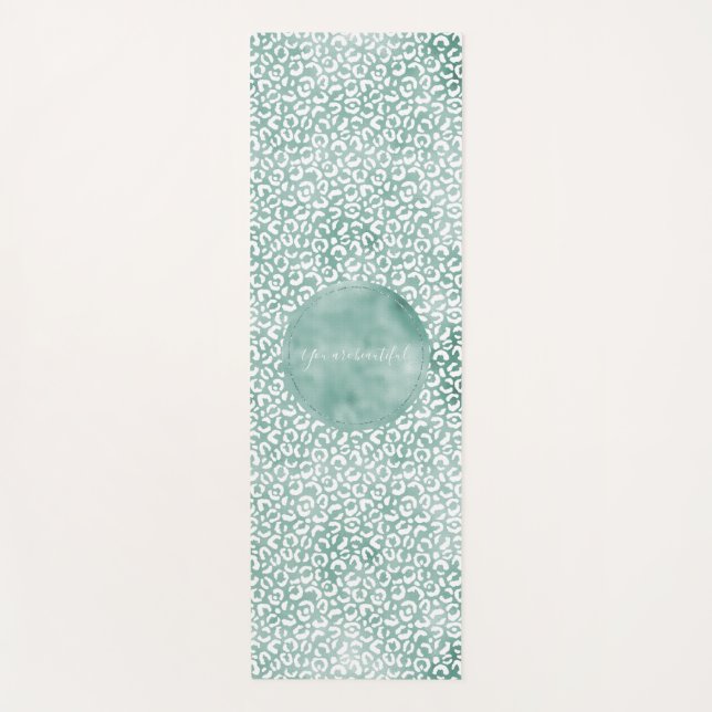Tapis De Yoga Empreinte de léopard blanc à la menthe (Devant)