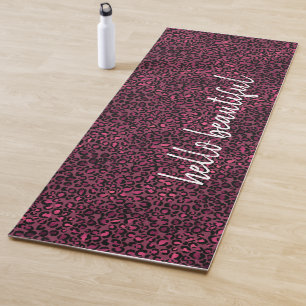 Tapis De Yoga Empreinte de léopard noir rose glam