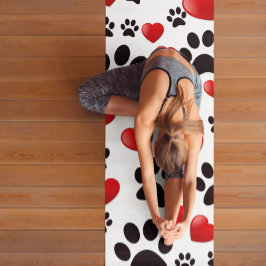 Tapis De Yoga Empreintes de pattes de chien colorées et cœurs No