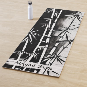 Tapis de yoga en bambou moderne noir et blanc pers
