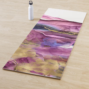 Tapis De Yoga encre d'or bleu pourpre abstrait