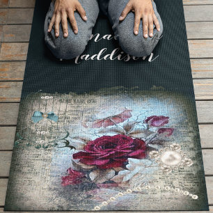 Tapis De Yoga Ephémère de rose rouge victorienne