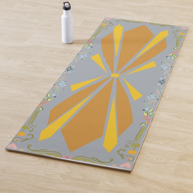 Tapis De Yoga Explosion de soleil + Florales à patine (En situation)