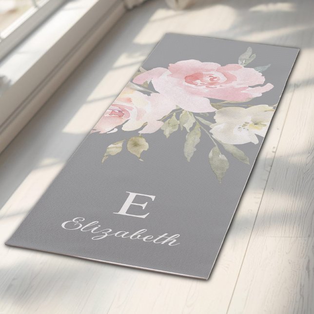 Tapis De Yoga Feminine Floral Girly Pink Monogram Yoga Mat (Créateur téléchargé)