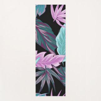 Tapis De Yoga Feuilles botaniques violettes et sarcelles tropica