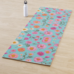 Tapis De Yoga feuilles rose blanc orangé vert turquoise