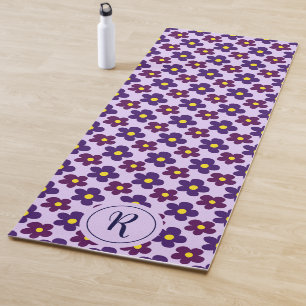 Tapis De Yoga Fille Florale Avec Fleurs De Faisée Rétro Violet S