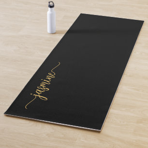 Tapis De Yoga Fille Moderne Or Noir Monogramme Nom Script