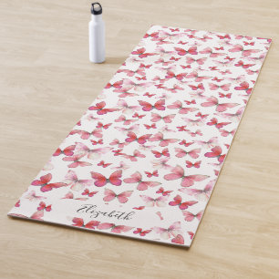 Tapis De Yoga Fille Papillons rouges Nom personnalisé