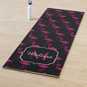Tapis De Yoga Flamant paillettes de fausse brillance noires Mono