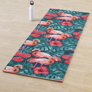 Tapis De Yoga Flamant rose et aquarelle du jardin tropical