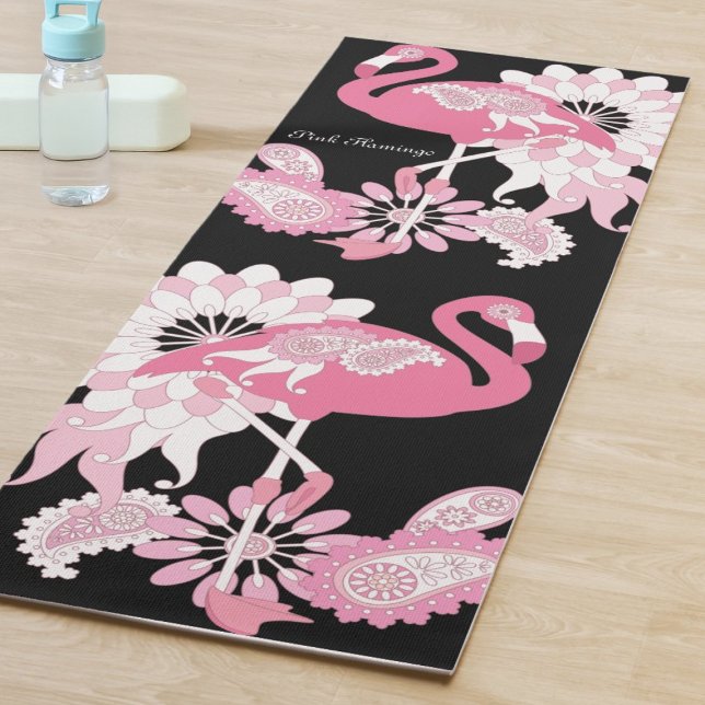 Tapis De Yoga Flamant rose moderne noir rose (Créateur téléchargé)