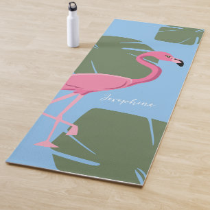 Tapis De Yoga Flamant rose personnalisé avec feuilles tropicales