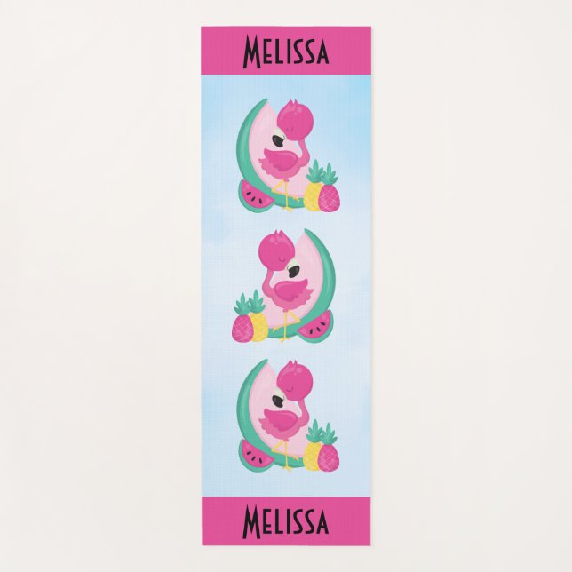 Tapis De Yoga Flamant rose rose avec pastèque et ananas (Devant)