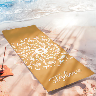 Tapis De Yoga Flamingo Perle Mandala Monogramme Or Péché Plage