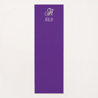 Tapis De Yoga Fleur d'aquarelle initiale de monogramme violet