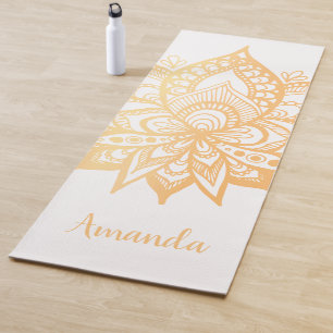 Tapis De Yoga Fleur de Lotus d'Or Personnalisé Mandala Blanc
