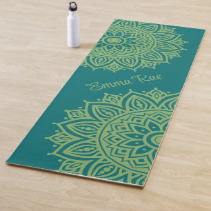 Tapis De Yoga Fleur Mandala bleu turquoise et vert mer