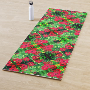 Tapis De Yoga Fleur rouge Zinnia de fond Motif Abstrait