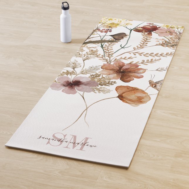 Tapis De Yoga Fleur sauvage Botanique Monogrammé (En situation)