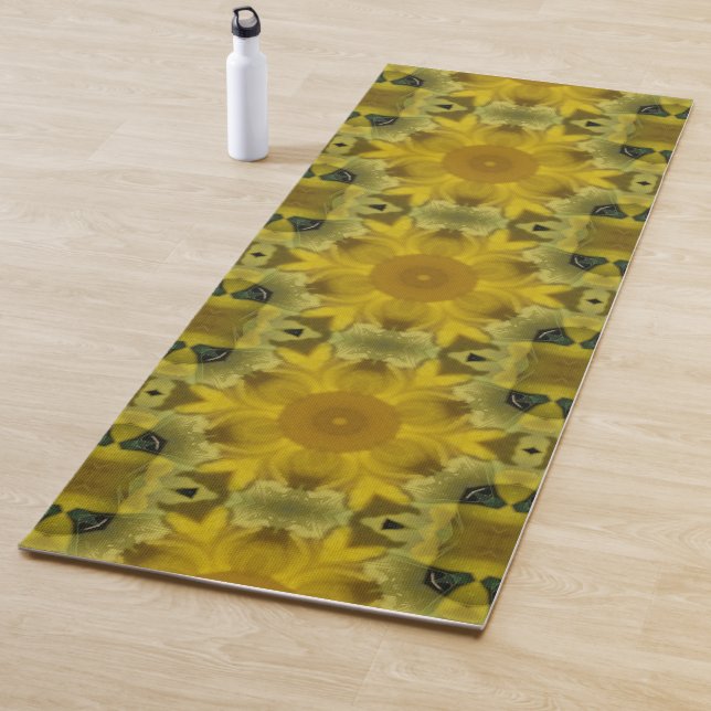 Tapis De Yoga Fleur soleil éclate dorée (En situation)