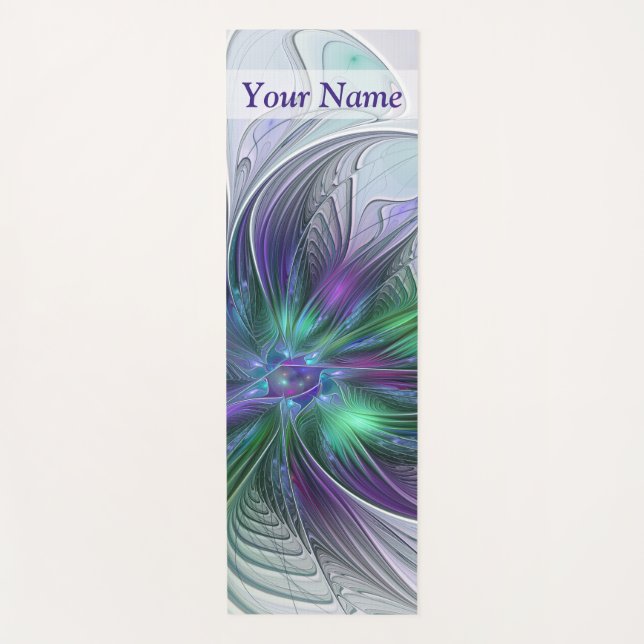 Tapis De Yoga Fleur vert violet Moderne Abstrait Nom fractal (Devant)