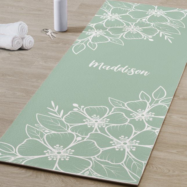 Tapis De Yoga Fleur verte personnalisée (Personalized Green Flower Yoga Mat )