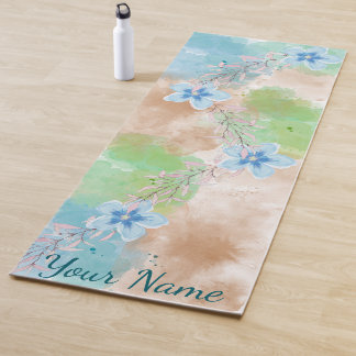 Tapis De Yoga Fleurs Aquarelles Bleues
