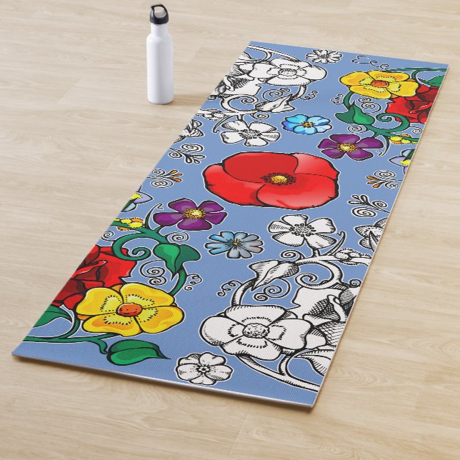 Tapis De Yoga fleurs au coquelicot (En situation)