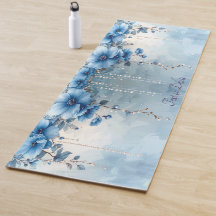 Tapis de Yoga Fleurs Bleues et Perles