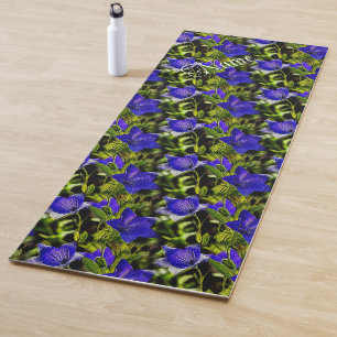 Tapis De Yoga Fleurs bleues Motif de la nature Personnalisé