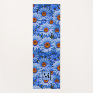 Tapis De Yoga Fleurs bleues tournesols bleus marguerites bleues