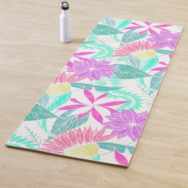 Tapis De Yoga Fleurs d'aquarelle Turquoises de couleur violet ro (En situation)