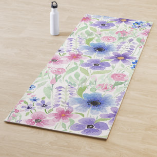 Tapis De Yoga Fleurs d'aquarelle violet rose du pays