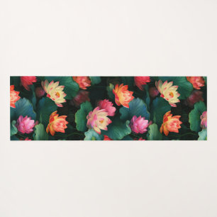 Tapis De Yoga Fleurs de Lotus Rose Ethéal, Inspiré Art Nouveau
