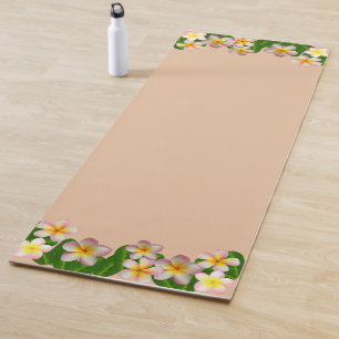 Tapis De Yoga Fleurs de Plumeria sur beige Champagne