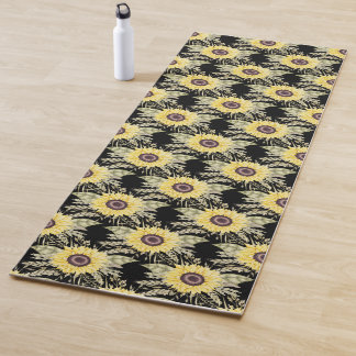 Tapis De Yoga Fleurs de soleil sur le yoga noir