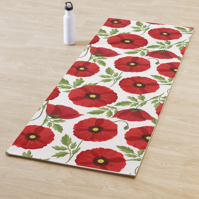 Tapis De Yoga Fleurs d'été joyeuses floraison de pavot (En situation)