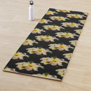Tapis De Yoga Fleurs élégantes en satin sur noir