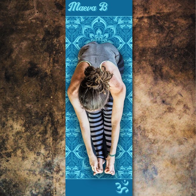 Tapis De Yoga Fleurs géométriques bleues motif Om symbole (Créateur téléchargé)