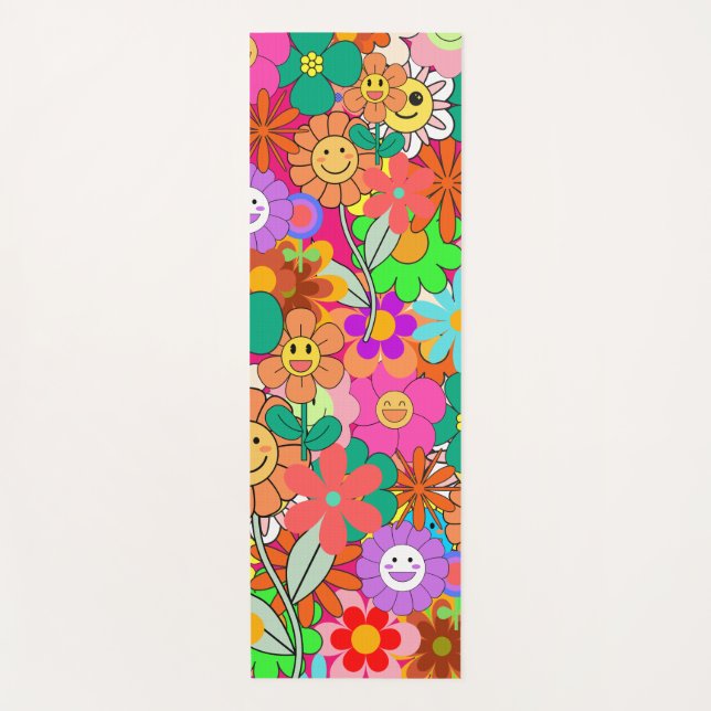 Tapis De Yoga Fleurs hippies Boho Super rétros (Devant)