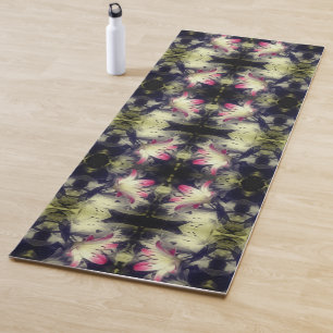 Tapis De Yoga Fleurs Lys Noir Et Blanc Partiel Abstrait