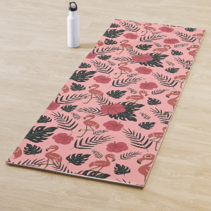 Tapis De Yoga Fleurs motifs et feuilles flamands roses