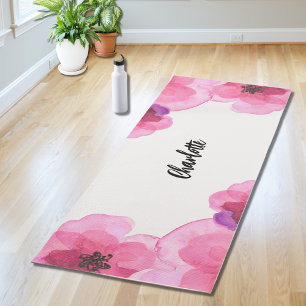 Tapis De Yoga Fleurs roses personnalisées