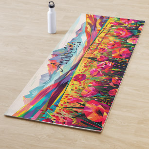 Tapis De Yoga Fleurs rouges Abstraites Aquarelle Dessin méditati