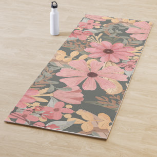 Tapis De Yoga Fleurs vertes rose Sage Laisser Motif Aquarelle
