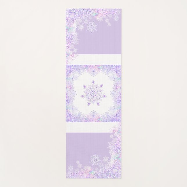 Tapis De Yoga flocon de neige violet clair et coeur étincelant (Devant)