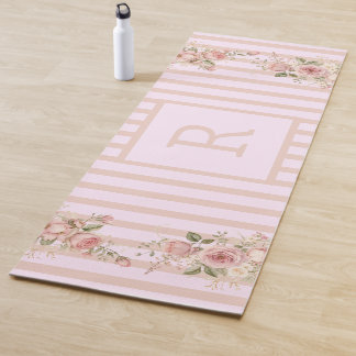 Tapis De Yoga Floral rayé rose doux